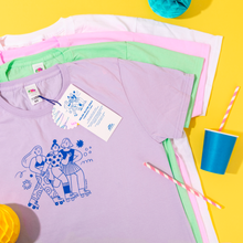 Load image into Gallery viewer, Roller Skater Girls Handprinted T-shirt // Purple