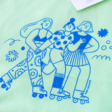 Load image into Gallery viewer, Roller Skater Girls Handprinted T-shirt // Mint Green
