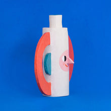 Load image into Gallery viewer, Bottle with Red and Teal Handles / Ceramic Vase

