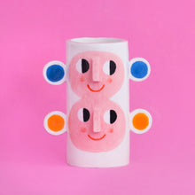 Load image into Gallery viewer, Double Face with Orange & Blue Ears / Ceramic Vase