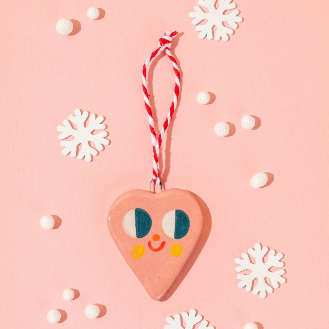 Cute Pink Heart - Handmade Hanging Ceramics Ornaments