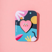 Load image into Gallery viewer, Heart-shaped pin on a colorful card a pink background
