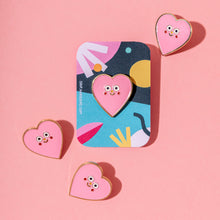 Load image into Gallery viewer, Colorful card with heart-shaped pins on a pink background
