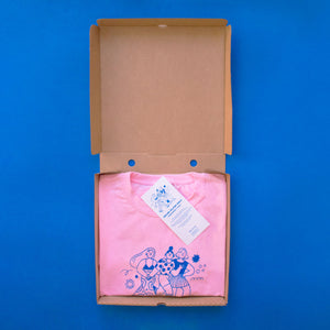 Roller Skater Girls Handprinted T-shirt // Light Pink & Blue