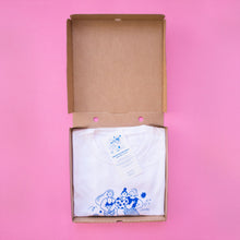Load image into Gallery viewer, Roller Skater Girls Handprinted T-shirt // White &amp; Blue
