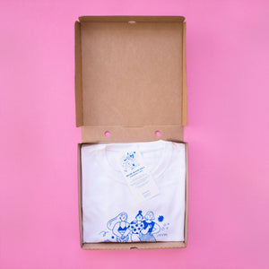 Roller Skater Girls Handprinted T-shirt // White & Blue