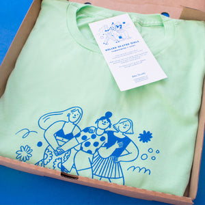 Roller Skater Girls Handprinted T-shirt // Mint Green