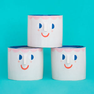 Friendly Faces with Pink Hair / Ceramic Pot