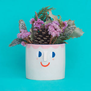 Friendly Faces with Pink Hair / Ceramic Pot