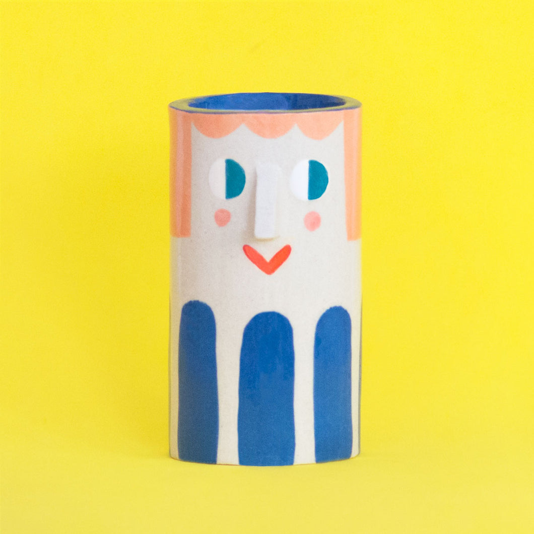 Girl with Deep Blue Stripes / Ceramic Vase