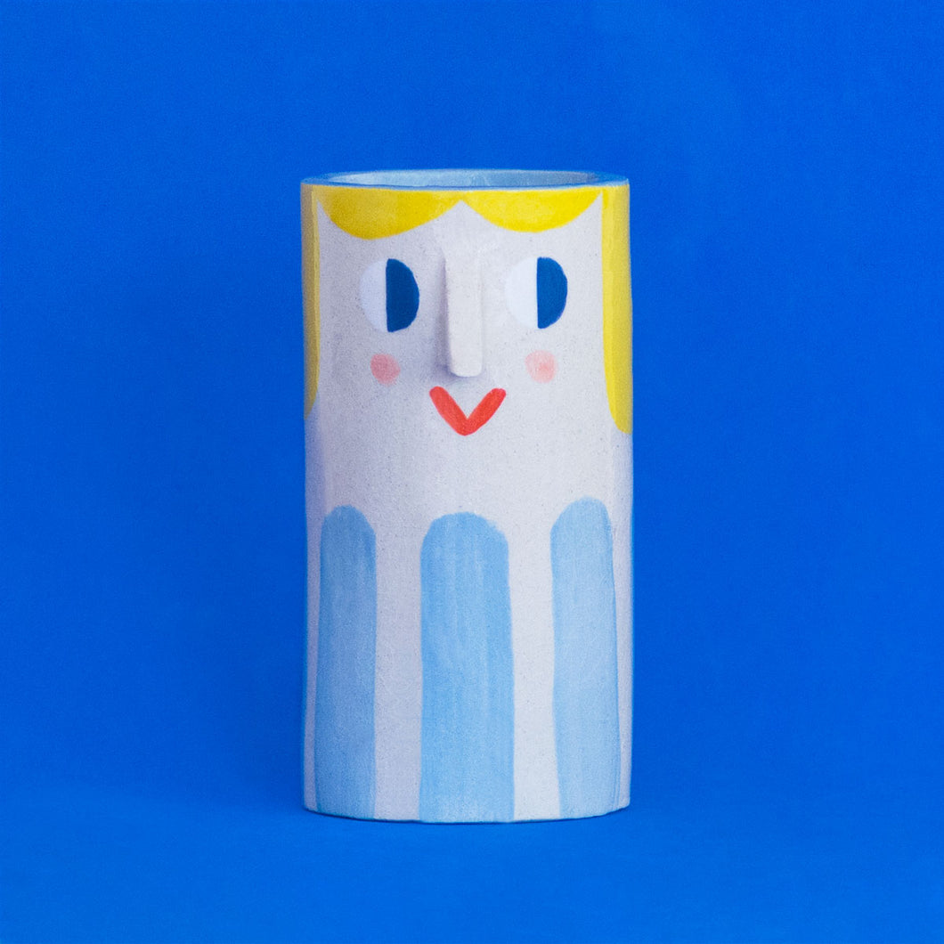 Girl with Baby Blue Stripes / Ceramic Vase