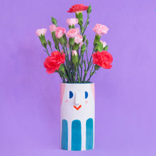 Load image into Gallery viewer, Girl with Teal Stripes / Ceramic Vase
