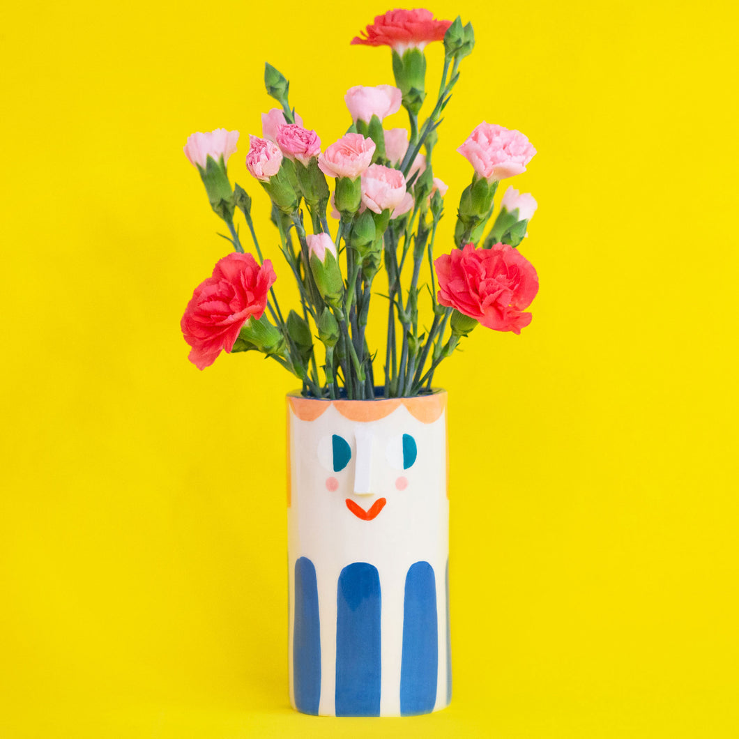 Girl with Deep Blue Stripes / Ceramic Vase