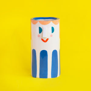 Girl with Deep Blue Stripes / Ceramic Vase