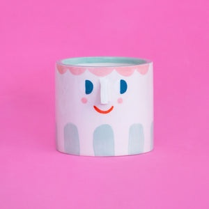 Mila / Friendly Faces with Mint Stripes/ Ceramic Pot