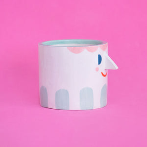 Mila / Friendly Faces with Mint Stripes/ Ceramic Pot