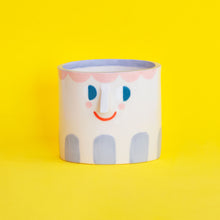 Load image into Gallery viewer, Manu / Friendly Faces with Purple Stripes/ Ceramic Pot
