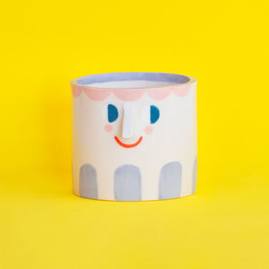 Manu / Friendly Faces with Purple Stripes/ Ceramic Pot