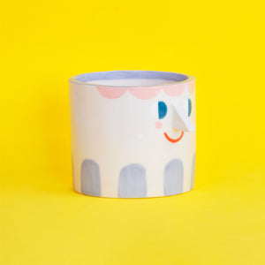 Manu / Friendly Faces with Purple Stripes/ Ceramic Pot