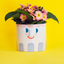 Load image into Gallery viewer, Manu / Friendly Faces with Purple Stripes/ Ceramic Pot
