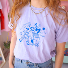 Load image into Gallery viewer, Roller Skater Girls Handprinted T-shirt // Purple
