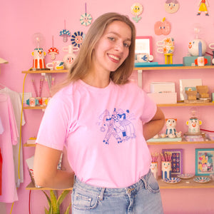 Roller Skater Girls Handprinted T-shirt // Light Pink & Blue