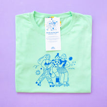 Load image into Gallery viewer, Roller Skater Girls Handprinted T-shirt // Mint Green
