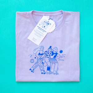 Roller Skater Girls Handprinted T-shirt // Purple