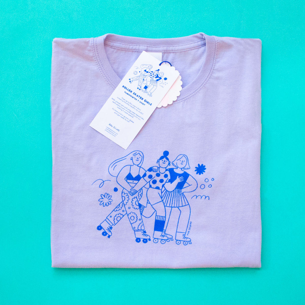 Roller Skater Girls Handprinted T-shirt // Purple