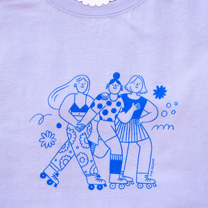 Roller Skater Girls Handprinted T-shirt // Purple