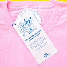 Load image into Gallery viewer, Roller Skater Girls Handprinted T-shirt // Light Pink &amp; Blue

