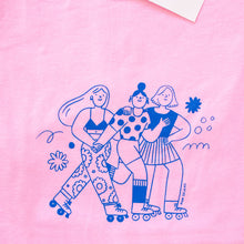 Load image into Gallery viewer, Roller Skater Girls Handprinted T-shirt // Light Pink &amp; Blue
