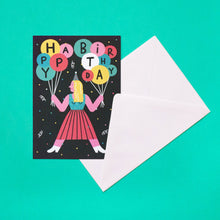Load image into Gallery viewer, Happy Birthday Girl with Balloons // A6 Postcard
