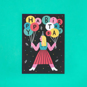 Happy Birthday Girl with Balloons // A6 Postcard